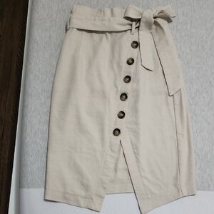 Allegra K Cream Pencil Skirt with Tie Front and Slit